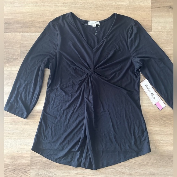 Indigo Rose Black 3/4 Sleeve Maternity Knot Front Top, Size: Small, Medium- NWT - Picture 2 of 12